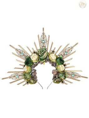 Handmade Green Rose Halo Crown Renfaire Woodland Flower Headpiece for Women